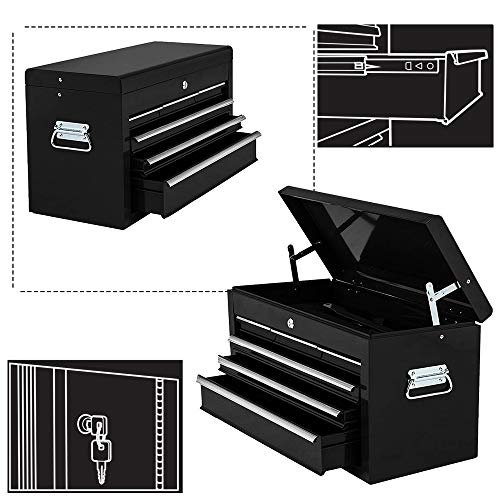 Big Tool Box,Rolling Tool Chest with Sliding Drawers,2 in 1 Tool Cabinet with 4 Swivel Wheels (2Pcs with Brake),Cold Rolled Steel,Black