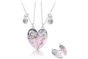 Magnetic Friendship Necklaces for 2 Girls Friends Christmas Birthday Gift for Girls Silver Sequins Matching Heart BFF Necklac