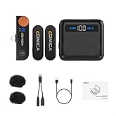 COMICA Vimo S MI Wireless Lavalier Microphone for iPhone with Charging Case,Compact Dual Channel Lav Mic Wireless Lapel Microphone for iPhone iPad Mac Video Recording Vlogging Live Streaming