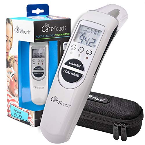 Care Touch Digital Thermometer - Infrared Ear & Temporal Forehead Fever Thermometer for Baby Kids and Adult, Multi Function Medical Thermometer for Air & Surfaces with Fever Alarm and Color Indicator