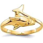 JewelryWeb 10k Solid Yellow Gold Dolphin Ring Size 6.00 Ring for Women