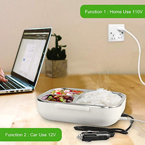 LOHOME Electric Heating Lunch Box Car Home Office Use Food Warmer Portable Bento Meal Heater with Stainless Steel Container 110V and 12V Dual Use (Red)