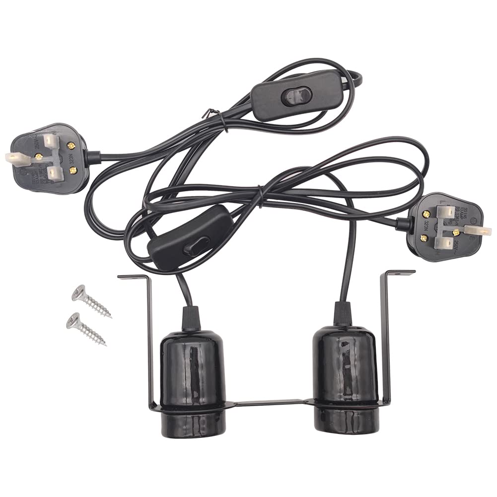 hisunfarm Reptile Heat Lamp Holder, Double Connector Pet Ceramic Heating Bracket for Lizard Turtles Snake Plant Pot (Double Head)