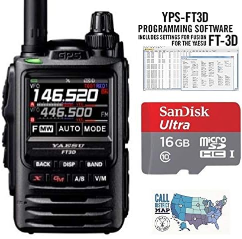 Radio and Accessory Bundle - 4 Items - Includes Yaesu FT-3DR C4FM/FM Dual Band Transceiver, RT Systems Programming Software, 16GB MicroSDHC Memory Card and Ham Guides TM Quick Reference Card