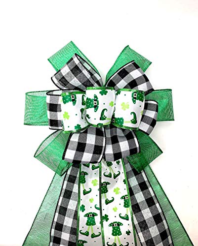 St. Patrick's Day Bow, Saint Patrick Day Wreath Bow, Shamrock lantern bow, Irish day swag bow, Green Bow, Wreath making