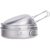 usharedo Camping Titanium Pots Set Titanium Bowl Set Outdoor Cookware Cooking Pan Pot with Folding-Handle Travel Kitchen Mess Kits Picnic Hiking Dishes ti2031c