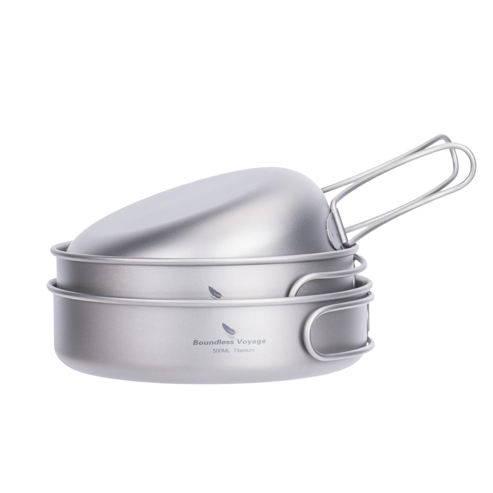 iBasingo Titanium Pot Pan Set Small Camping Cookware Outdoor Ultralight Kitchen Bowl Dish Cup 500ml 550ml 650ml Portable Cooking Kit with Folding Handle Travel Tableware for 1-2 People Ti2031C