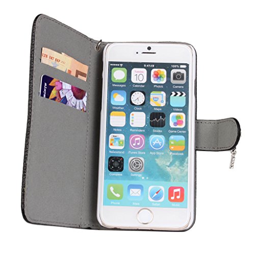 iPhone 7 Case, LU2000 Flip Folio Leather Handbag Wallet Wristlet Case with Metal Chain Sling Purse Clasp Stud Rhinestone Bling Star Decor Cover with Hand Strap for Apple iPhone 7 (4.7 inch) - Black - Thumbnail 5