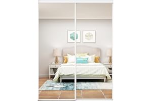 CALHOME 72 in. x 80 in. Mirror White Steel Frame Interior Closet Sliding Door with White Trim and Hardware Kit
