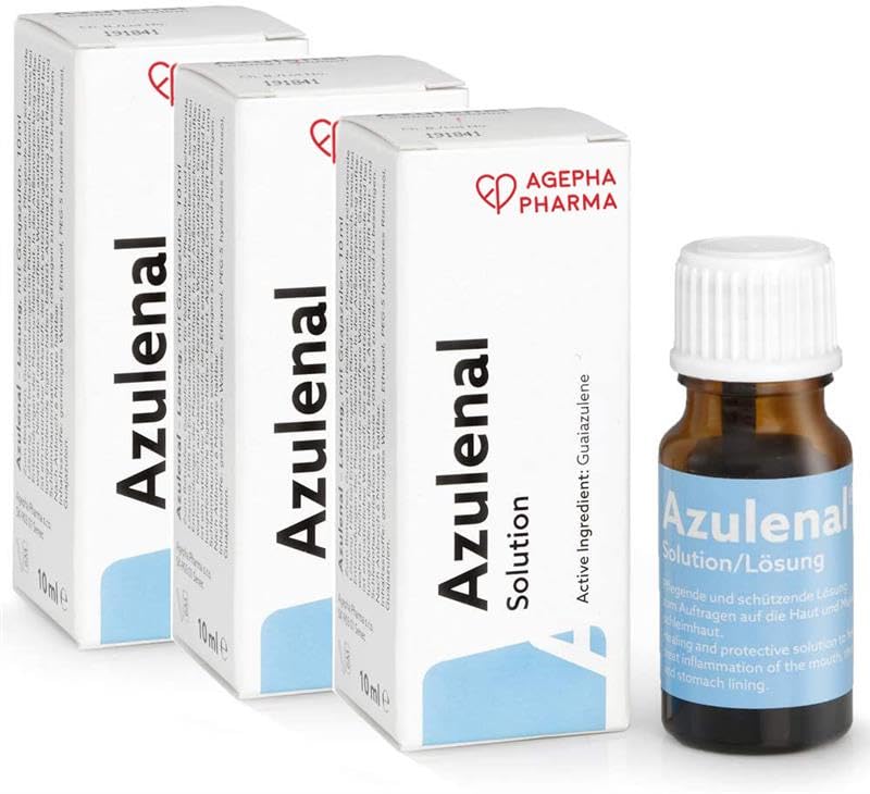 Azulenal Solution for Mouth & Stomach Ulcers | Canker Sores, Gingivitis, Peptic Ulcers | Soothes Sore Throat & Aids Digestion | Anti-Inflammatory with Guaiazulene - 3 x 10ml Bottle