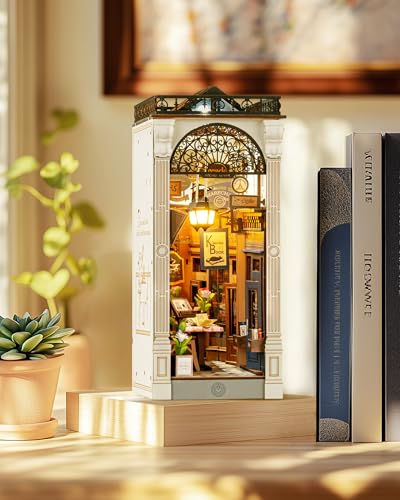 Rolife Book Nook Miniature House Kit DIY Model Adult with Lights Bookcase Decoration Book Living Room Booknook Puzzle Arcade Dating 3D Wood Bookends Diorama