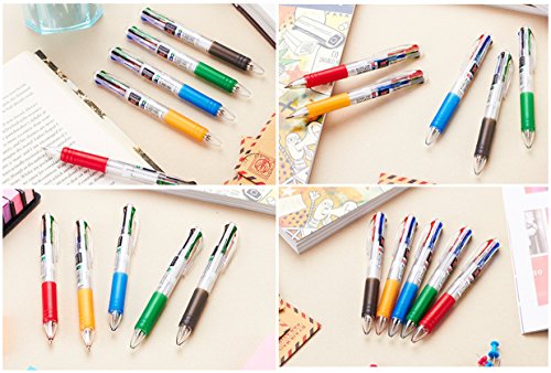Ipienlee Multinational Retractable Ballpoint Pens 0.7mm 4 Color Ink (Black, Blue, Red, Green) in One Ballpoint Pen, Pack of 12