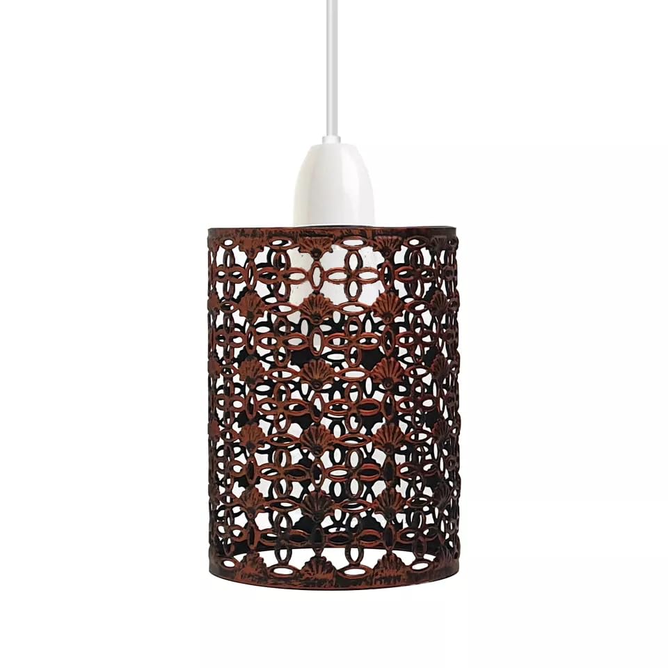 LEDSONE Vintage Metal Cage, Industrial Retro Pendant lampshade Barrel Shaped Loft Style Metal Ceiling Lamp Shade for Pendant Light,Wall Lights (2 Pack) (Rustic Red, 1 Pack)
