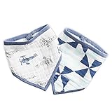 Aden by Aden + Anais Bandana Bib, 100% Cotton Muslin, Soft Absorbent 3 Layers, Adjustable, 8.5” X 16”, 2 Pack, Sky High