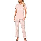 EISHOPEER Women's Cotton Pajama Set Cute Printed Short Sleeve Top & Long Pants Sleepwear Pjs Sets