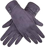 WDSKY Women's Winter Warm Touch Screen Gloves Cuffed with Buttons Dark Gray