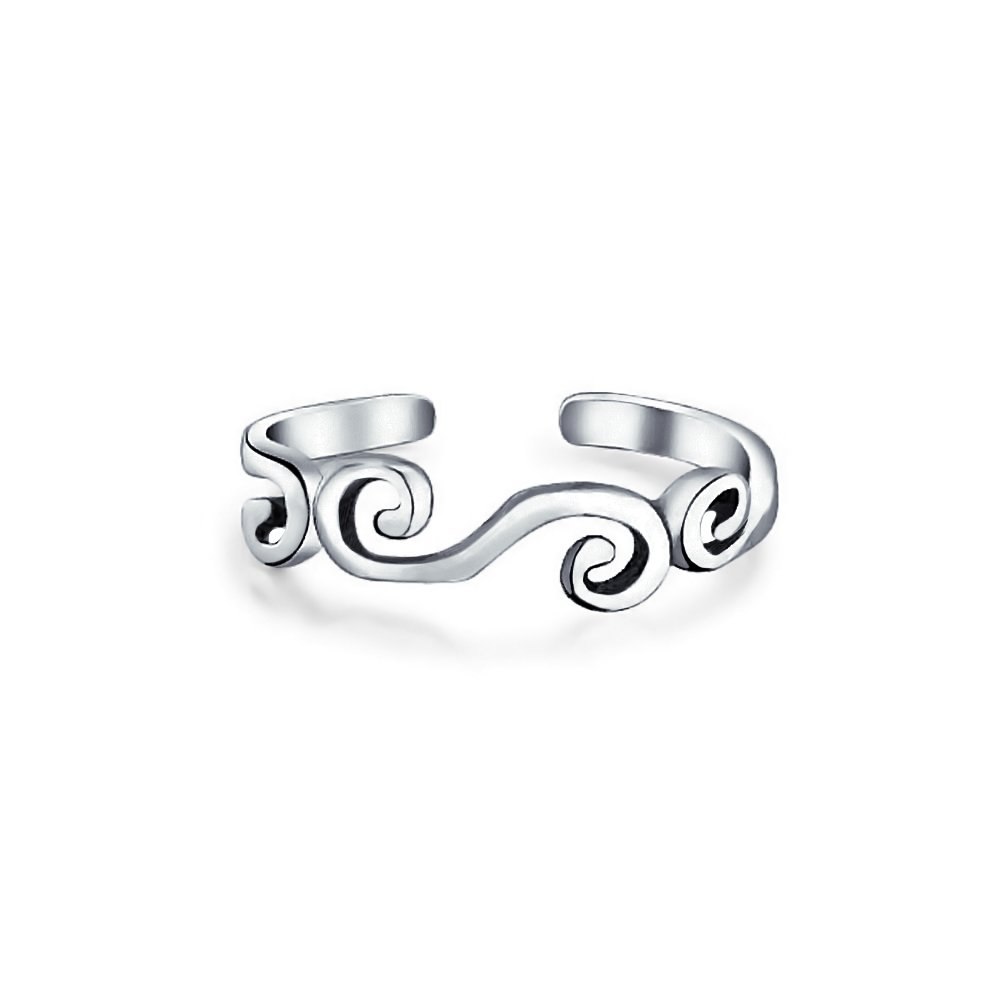 Personalized Open Spiral Pinky Midi Filigree Celtic Scroll Swirl Toe Ring For Women Teen Oxidized .925 Silver Sterling Adjustable Customizable