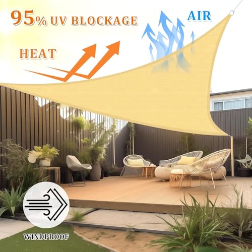 Dsocool Triangle Sun Shade Sails Outdoor Large - Sun Protection Sunshades UV Block Shade Canopy, Heavy Duty Permeable 185GSM Patio Shades for Backyard, Deck and Lawn, Beige (3.5×3.5×3.5M)