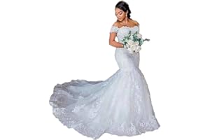 FVUECIY Mermaid Lace Wedding Dresses for Bride Spaghetti Strap Tulle V Neck Sleeveless Long Bridal Gown 2024