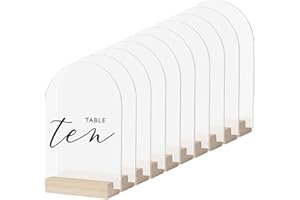 Frosted Acrylic Arch Sign With Wood Stand - 10 Pack 5x7 Inch Blank Sheets for Wedding Table Numbers, DIY Signs