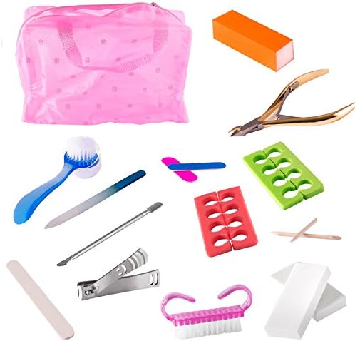 Nail Kit 18 Piece Set Manicure Pedicure, Durable, Professional Grade, Stainless Steel, Pink Bag with Crystal Glass Nail Filer, Gift for Mom, Gift for Her