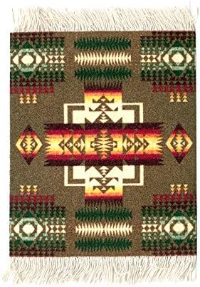 Lextra (Pendleton Khaki Chief Joseph), Coasterrug, Khaki/Burgundy/Gold, 5.5 x 3.5 Inches, Set of Four (PRC-C)