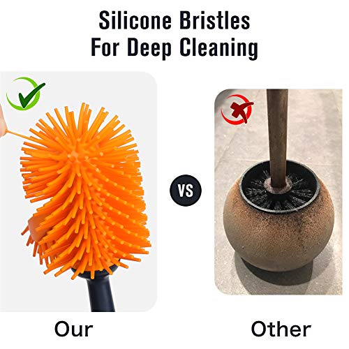 JOOMOON Bathroom Toilet Brush and Holder Set with Lid Anti-Splash, Silicone Bristles, Modern Design with Rim Lip Brush, Space Saving Deep Cleaning Longer Handle, Navy Blue Toilet Bowl Brush