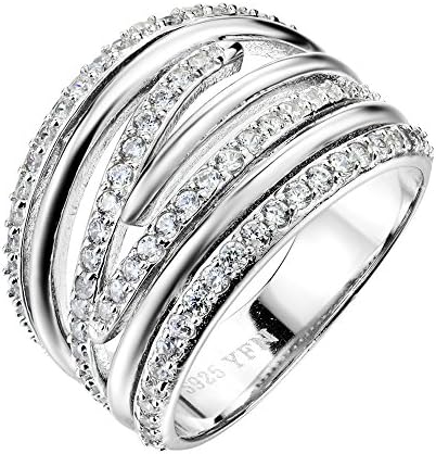 925 Sterling Silver White CZ Intertwined Design Ring Crossover Cocktail Wide Band Ring Set Dress Jewelry,Size 8