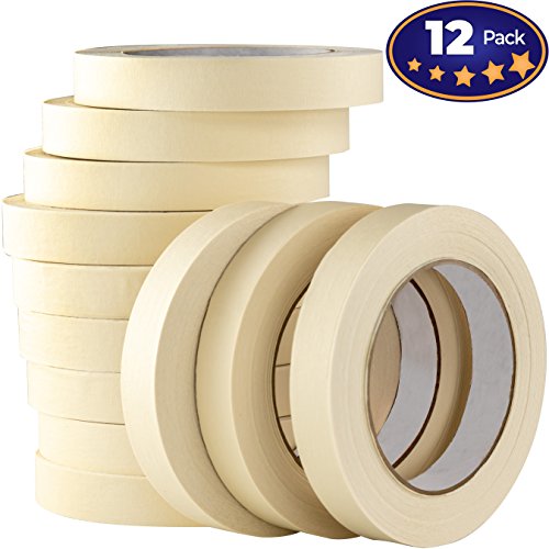 Phyxology Supply 3/4 in Pro-Grade Masking Tape. 60 Yard 12 Pack = 720 Yards of Multi-Use, Easy Tear Tape. Great for Labeling, Painting, Packing and More. Adhesive Leaves No Residue.