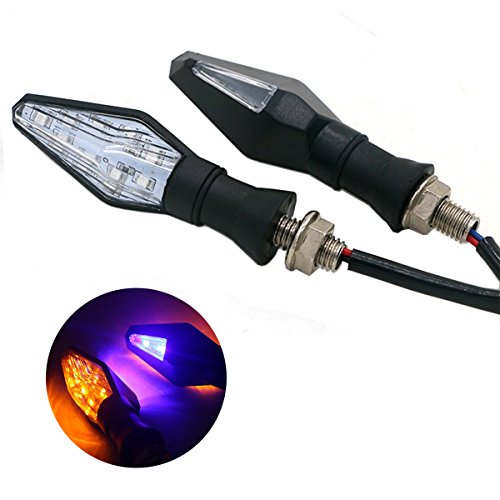 TASWK 2Pcs Motorcycle LED Double Indicator Lights Turn Signals (Amber and Blue)