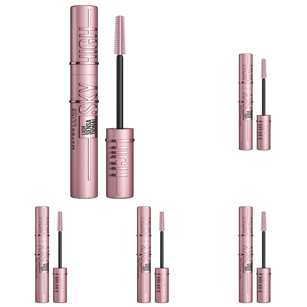 Maybelline New York Lash Sensational Sky High Mascara, Volumising & Lengthening Mascara, Washable Flake-Free Formula Infused with Bamboo Extract & Fibres, Brown, 7.2ml (Pack of 5)