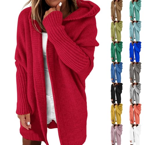 Cardigans for Women UK Long Sleeve Ribbed Sweaters with Hood Oversized Open Front Cardigan Lightweight Long Sweater Ladies Solid Color Casual Hooded Tops