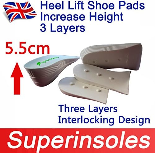 Superinsoles White Unisex Durable Three Layers Heel Lift Height Increase Taller Shoe Pads Insoles-Height Adjustable