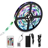 Flexible LED Light Strip, SDlife Waterproof Flicker Color Changing 16.4Ft(5M) 150 Leds SMD 5050 Led Strip Lights with 24 Key Ir Controller and Power Supply for Party, Indoor and Outdoor