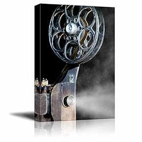 Canvas Prints Wall Art - Vintage/Retro Style Movie Projector with The Film | Modern Wall Decor/Home Art Gallery Wraps Giclee Print & Wood Framed. Ready to Hang - 18" x 12"