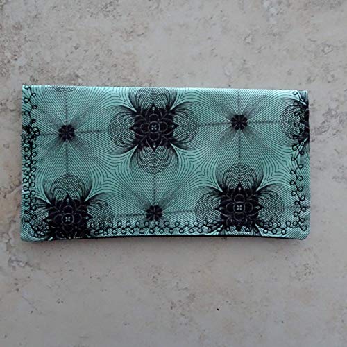 Checkbook Cover - Billfold Wallet - Teal and Black Spirograph Design Fabric Check Case - Wallet for Receipts