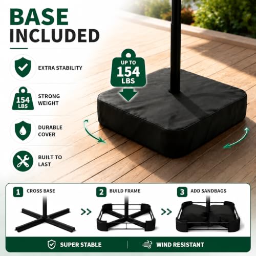 Meulbaty Patio Umbrella with Base Included, 10FT Large Cantilever Offset Patio Umbrellas Outdoor Umbrellas Shade Umbrella with Stand - UV Protection, Easy Tilt & 360° Rotation for Pool, Deck, Porch, Yard