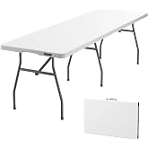 FanttikOutdoor 8ft Folding Table with Six Legs, 500 LBS, Party, Camping | Heavy Duty Plastic Fold-in-Half Foldable Table, Portable w/Handle for Indoor Outdoor Wedding Office Banquet White Zeta X8 Pro