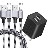 YOKERSU Phone Charger Nylon Braided Fast Charging Cable 2Pack 6Ft Extra Long Data Sync Transfer Cord Dual Port Plug Wall Charger(ETL Listed) Compatible with iPhone X/8/7/6S/6/Plus/5S/SE/5C/iPod/iPad