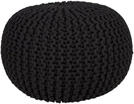 The Nights Large Chunky Knitted 100% Cotton Round Pouffes Handmade Foot Stool Luxurious Ottomans 50cms Diameter (Black)