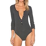 May&Maya Women's Deep Scoop Neckline Button Placket Bodysuit
