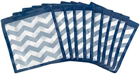 Be Bundles Waterproof Storage Bags, 10-Pack, Medium (11inch - Gallon Size) Navy Chevron - BPA and Vinyl Free! Great for toiletries, etc. | ziplock Type Bag | Reusable | Food Grade