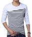 Men's Casual Slim Fit Contrast Block Stitching Striped Crew Neck Long Sleeve T shirt (L, white)