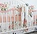 Crib Rail Guard Set Boho Floral Nursery Baby Bedding Ruffled Crib Skirt Crib Rail Cover Set (Ruffle Feather Floral)