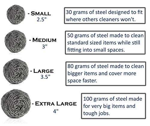 Brheez Stainless Steel 4" Scouring Pads - Heavy Duty Commercial Individually Wrapped Scrubbing Wool Sponges (Pack of 12)