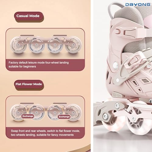 DAYONG Inline Skating Shoes for Kids, Adjustable Roller Skates, with 8 Light Up Wheels Thicken Shoe Shell, Dual Mode Rollerblades for Beginners, Kids, Adult.