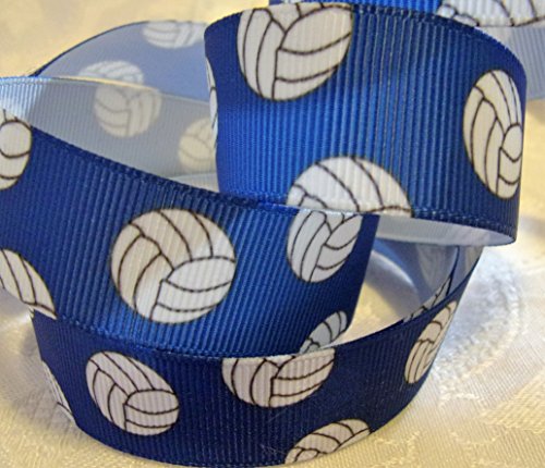 Kafly Grosgrain Ribbon Royal Blue Volleyball Print - 7/8" W - 5 Yards - DIY Team Hair Bows!.
