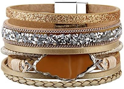 LIANCHIBraided Wrap Bracelet – Leather Cuff Bangle – Agate Stone Crystal – for Women,Girl Gift