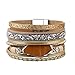 Beige Handmade Braided Bracelet – Leather Wrap Bracelet – Charm Cuff Bangle – Agate Stone – Crystal Rhinestone – Magnetic Buckle – Alloy Accessories for Women,Girl Gift By Jenia