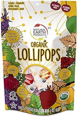 Natural Earth Products Inc, Organic Lollipops, Vegan, Gluten-Free, and Kosher - 85g